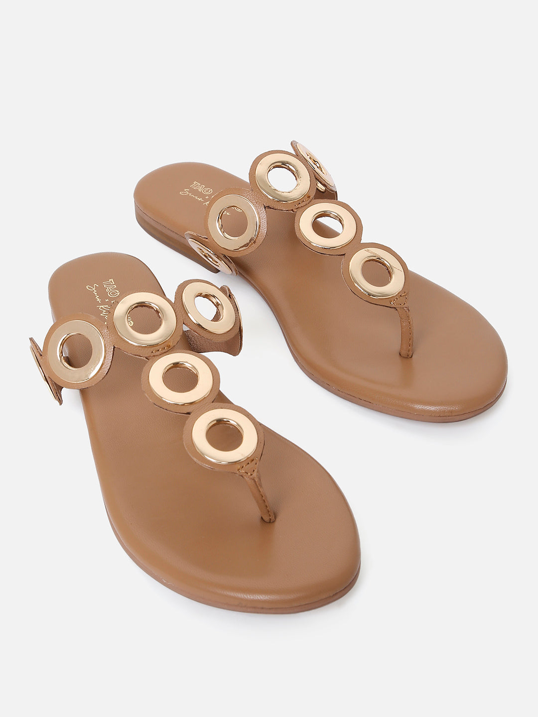 Women's Brown Casual Leather T-Strap