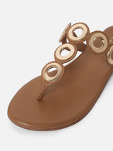 Women's Brown Casual Leather T-Strap