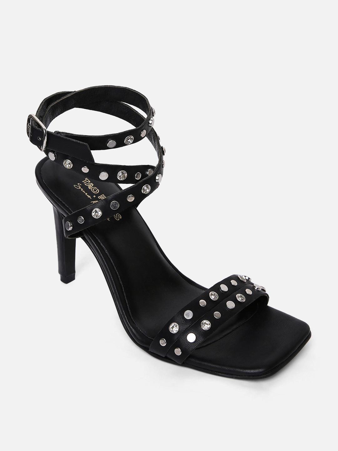 Women's Black Casual Leather Ankle Strap