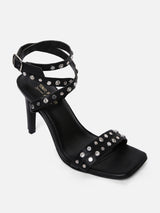 Women's Black Casual Leather Ankle Strap