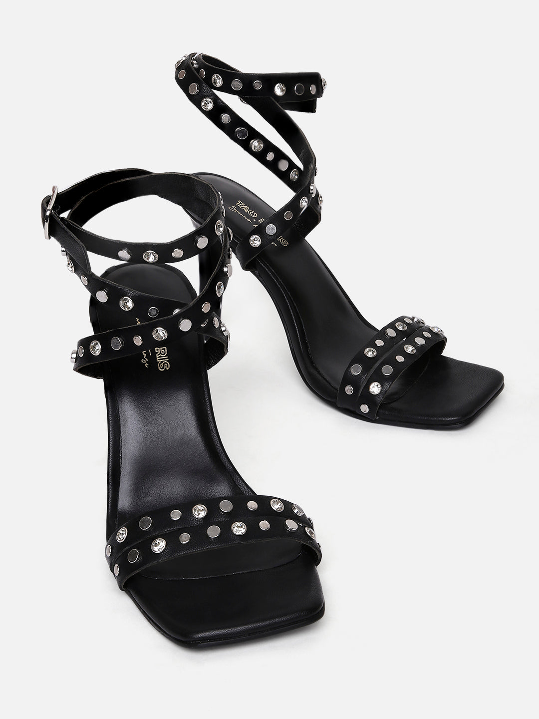 Women's Black Casual Leather Ankle Strap