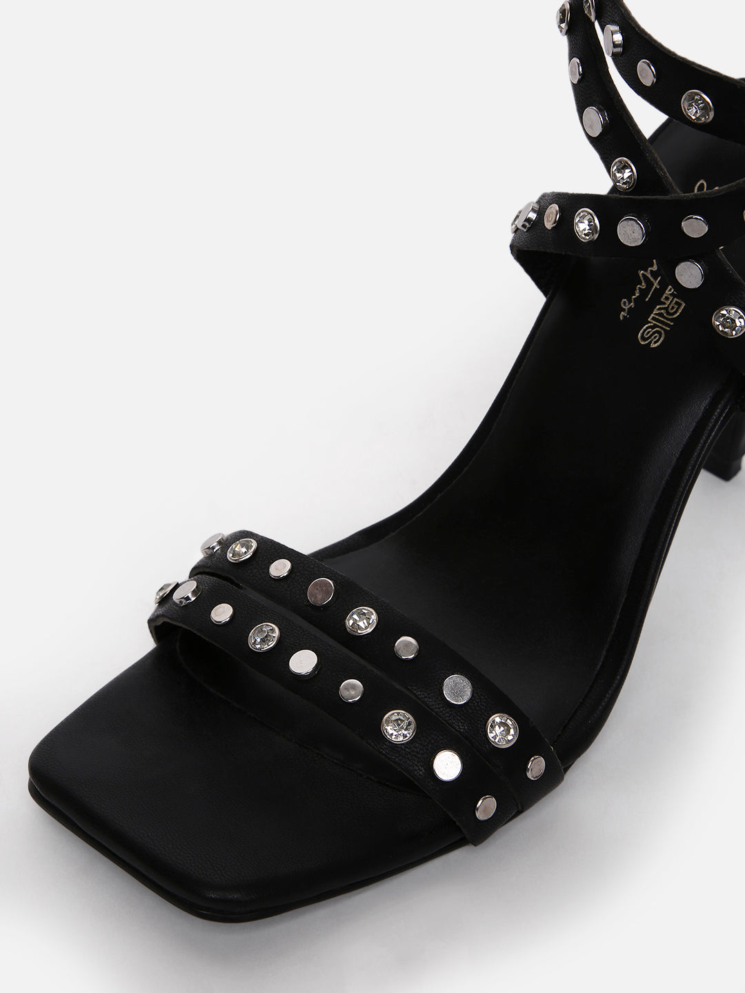 Women's Black Casual Leather Ankle Strap