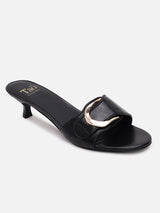 Women's Black Casual Leather Kitten Heels