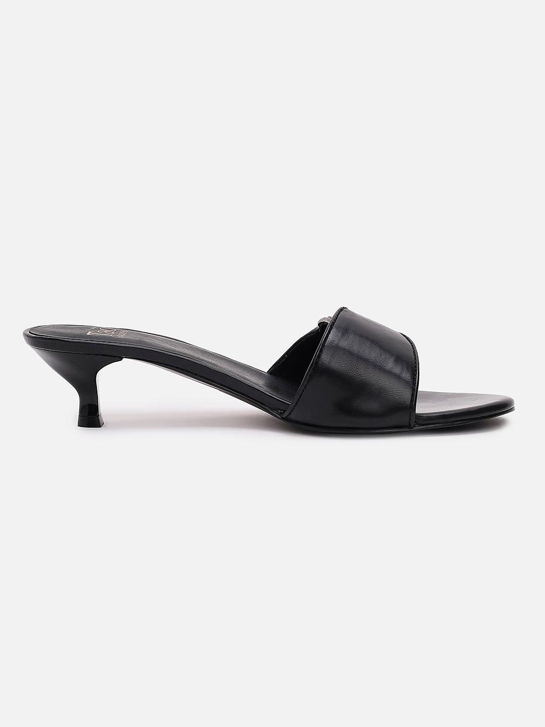 Women's Black Casual Leather Kitten Heels