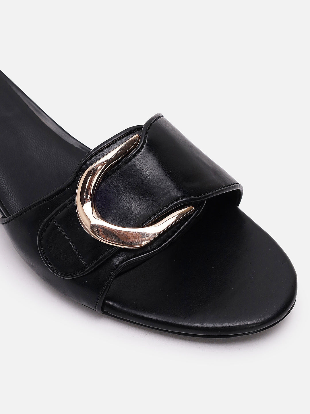 Women's Black Casual Leather Kitten Heels