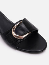 Women's Black Casual Leather Kitten Heels