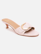 Women's Pink Casual Leather Kitten Heels