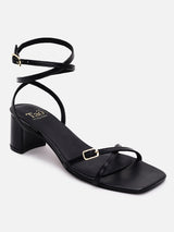 Women's Black Casual PU Ankle Strap