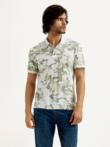 Mens Half Sleeves White Aop Slim Fit Polo Tshirt