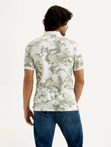 Mens Half Sleeves White Aop Slim Fit Polo Tshirt