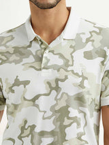 Mens Half Sleeves White Aop Slim Fit Polo Tshirt