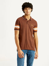 Mens Half Sleeves Brown Multi Slim Fit Polo Tshirt