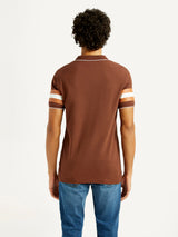 Mens Half Sleeves Brown Multi Slim Fit Polo Tshirt