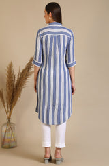 Women's Blue And White Casual Striped Crepe Kurta