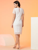 Women's Opaque Stretchable Floral Lace Midi Bodycon Party Dress