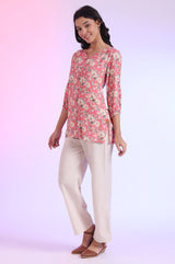 Women's Pink Floral Printed Modal Straight Kurti