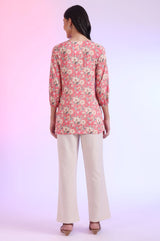 Women's Pink Floral Printed Modal Straight Kurti
