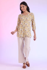 Women's Yellow Floral Printed Modal Straight Kurti