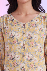 Women's Yellow Floral Printed Modal Straight Kurti