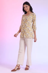 Women's Yellow Floral Printed Modal Straight Kurti