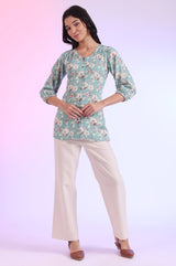 Women's Blue Floral Printed Modal Straight Kurti