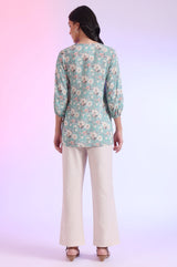 Women's Blue Floral Printed Modal Straight Kurti