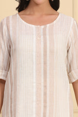 Women's Beige Striped Yarn Dyed Rayon Straight Kurti