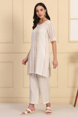 Women's Beige Striped Yarn Dyed Rayon Straight Kurti
