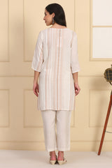 Women's Beige Striped Yarn Dyed Rayon Straight Kurti