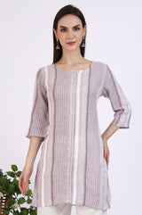 Women's Pink Striped Yarn Dyed Rayon Straight Kurti
