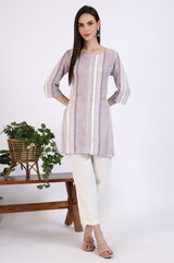Women's Pink Striped Yarn Dyed Rayon Straight Kurti