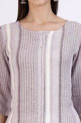 Women's Pink Striped Yarn Dyed Rayon Straight Kurti
