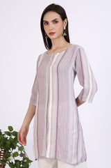 Women's Pink Striped Yarn Dyed Rayon Straight Kurti