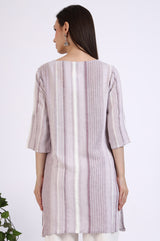 Women's Pink Striped Yarn Dyed Rayon Straight Kurti