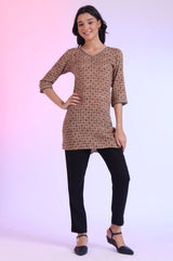 Women's Brown Geometric Printed Modal Straight Kurti