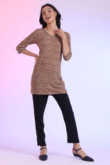 Women's Brown Geometric Printed Modal Straight Kurti