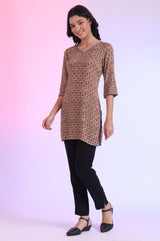 Women's Brown Geometric Printed Modal Straight Kurti