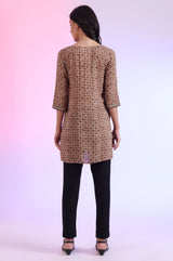 Women's Brown Geometric Printed Modal Straight Kurti