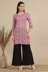 Women's Pink Printed Geometric Modal Straight Kurti