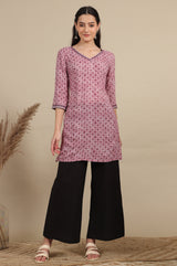 Women's Pink Printed Geometric Modal Straight Kurti