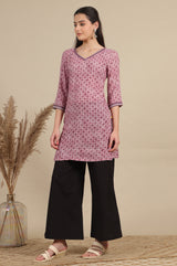 Women's Pink Printed Geometric Modal Straight Kurti