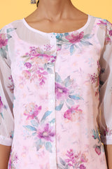 Women's Pink Floral Printed Chiffon Straight Kurti