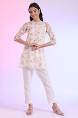 Women's White Floral Printed Straight Kurti