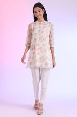 Women's White Floral Printed Straight Kurti