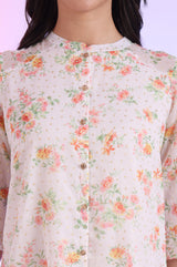 Women's White Floral Printed Straight Kurti