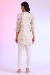 Women's White Floral Printed Straight Kurti