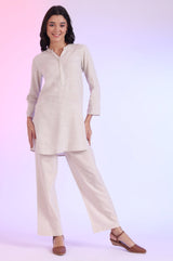 Women's White  Solid Woven Straight Kurti