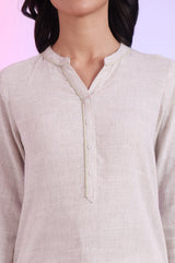 Women's White  Solid Woven Straight Kurti