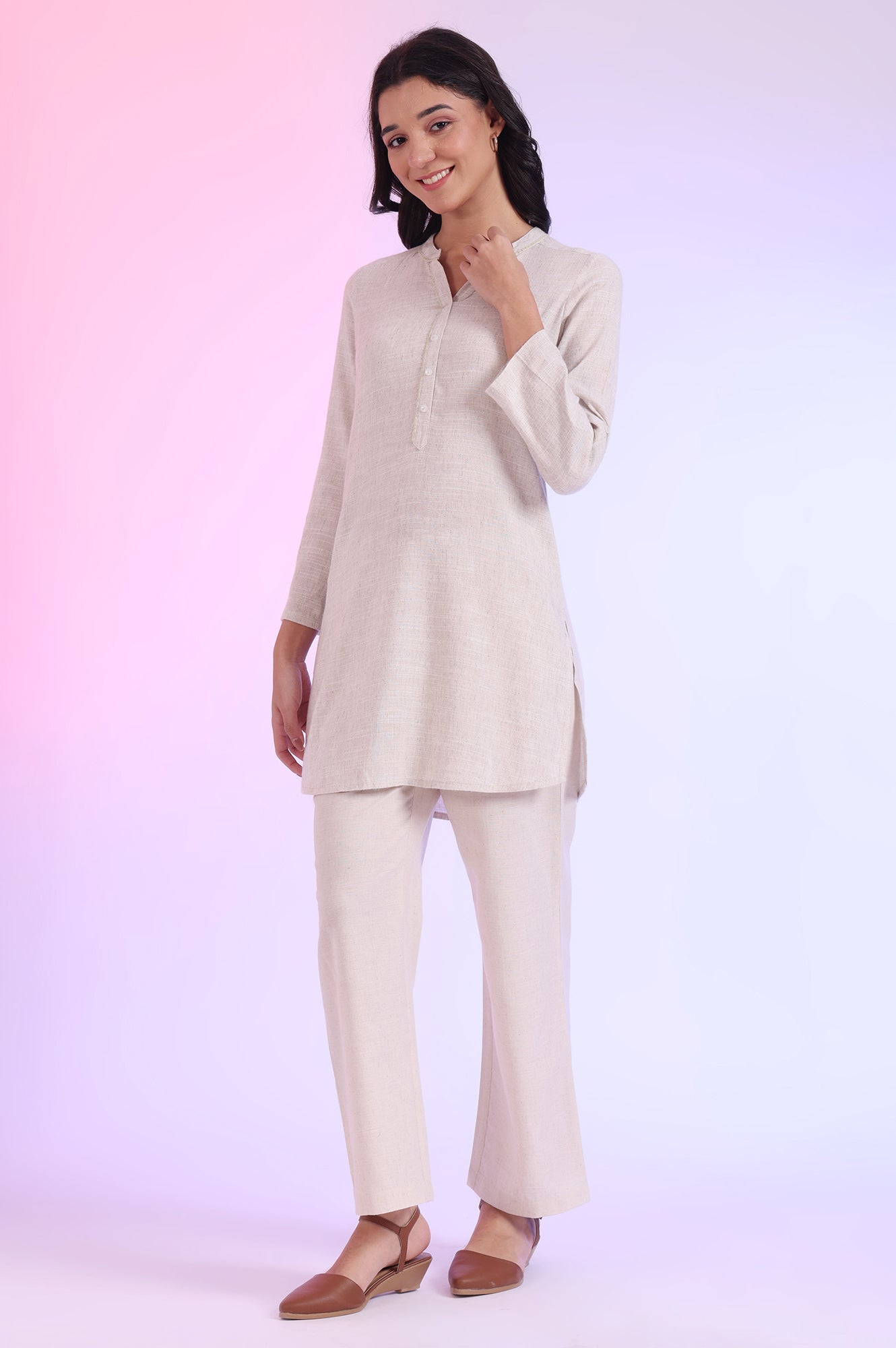 Women's White  Solid Woven Straight Kurti