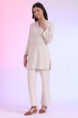 Women's White  Solid Woven Straight Kurti